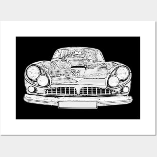 Jensen C-V8 1960s British classic car monochrome Posters and Art